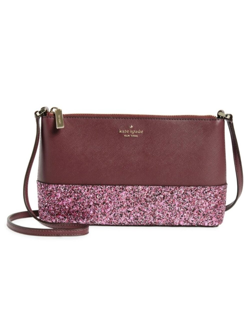 Kate Spade Women's Flash Glitter Vegan Leather Crossbody Shoulder Bag Cherrywood
